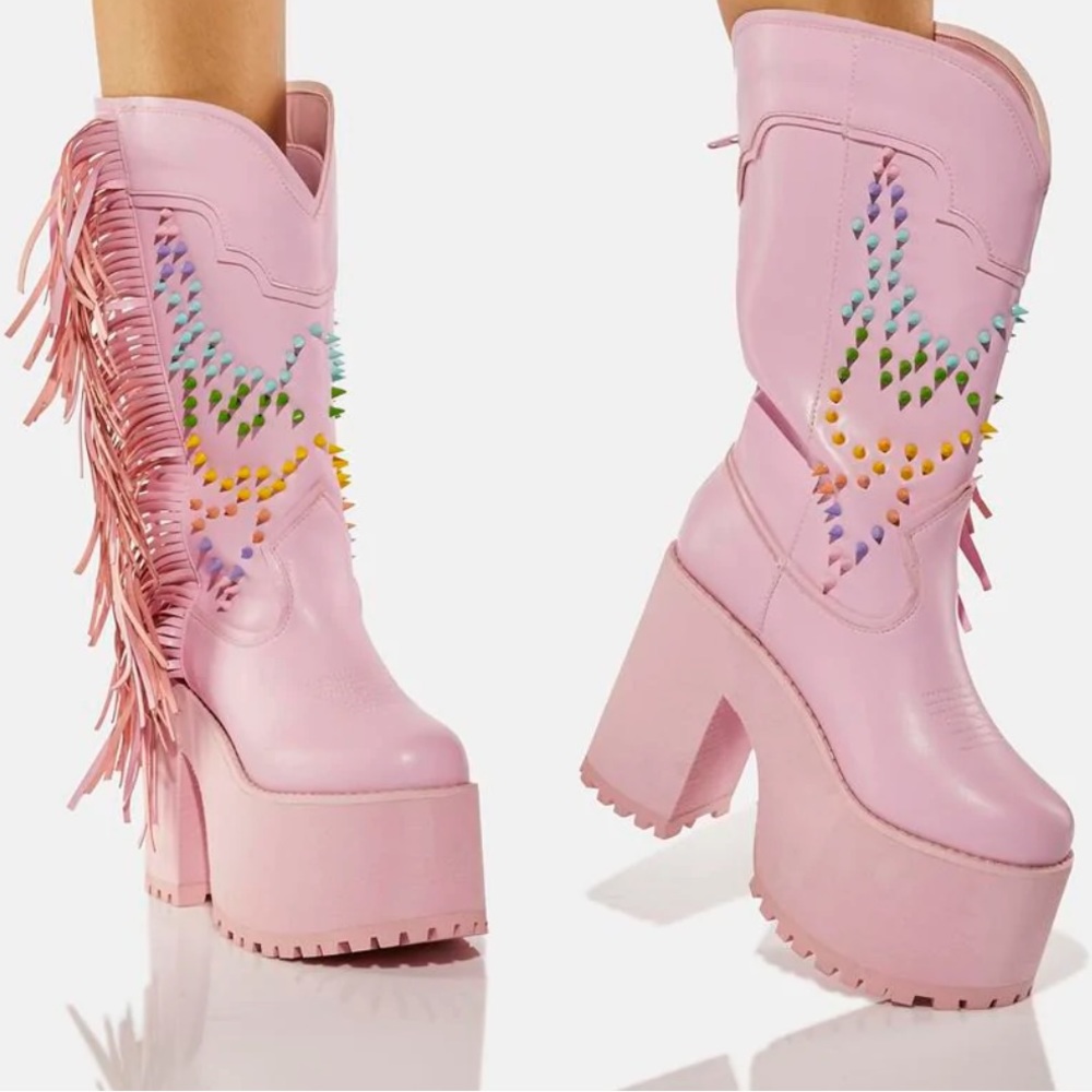 COPY - Pink Bad Bitty Fringe Cowgirl Boots